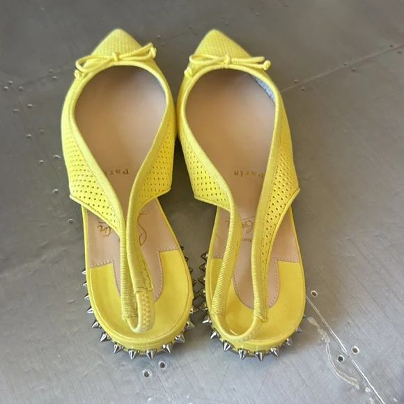 Christian Louboutin hall sling yellow ballet flat perforated citronnade sz 38 - Picture 4 of 9